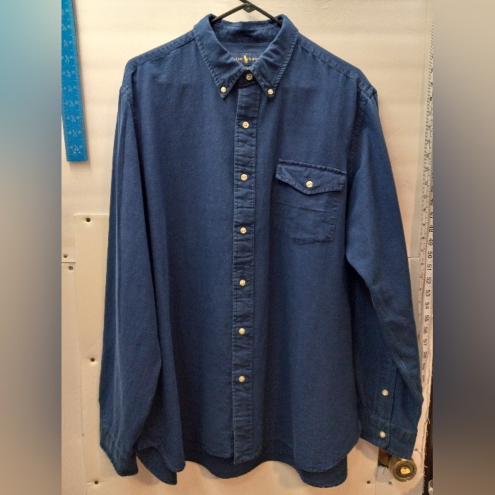 Ralph Lauren Indigo Oxford Collared Neck Business Casual Button-Down Shirt Farm